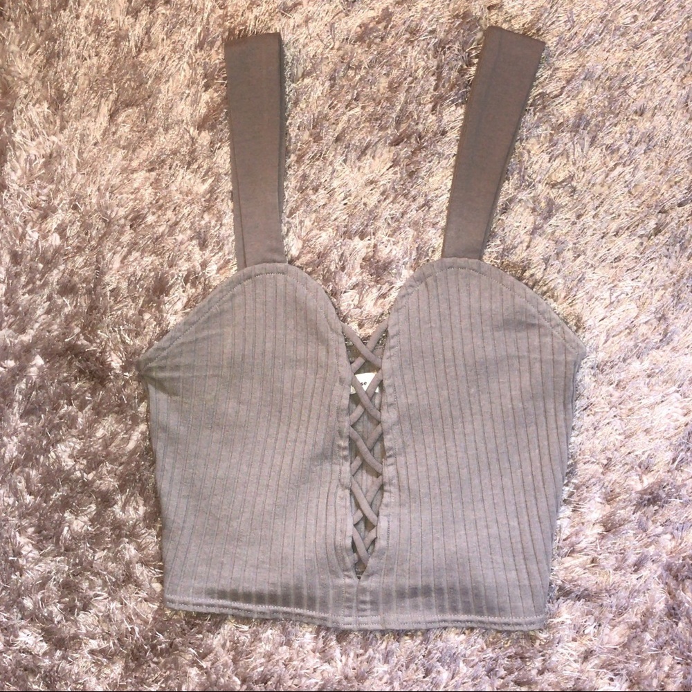 Urban Outfitters beige lattice detail crop top